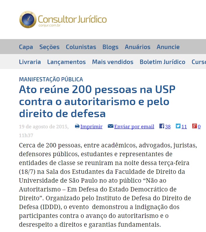 Matéria publicada no Portal Consultor Jurídico no dia 19/08. Leia: http://bit.ly/1K993Zl